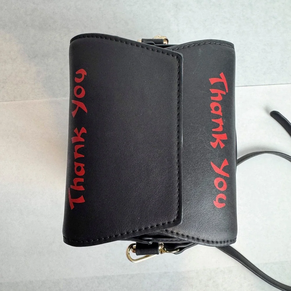 Black Chinese Takeout Box Crossbody Bag Red Pagoda Thank You Novelty Purse - Picture 5 of 9